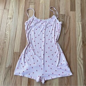 Cherry Print Babydoll Romper Womens XL Coquette Soft Girl Pajama Loungewear